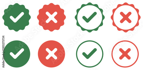 Check and Cross Marks in Array: A comprehensive collection of check and cross marks to symbolize choice and confirmation. Graphic resources, symbol choice, confirmation of concepts. 