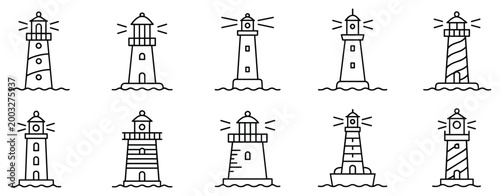 Valokuva Coastal Guardians: A collection of stylized lighthouse illustrations, offering guidance and safety