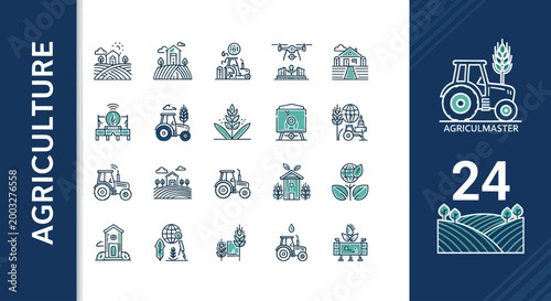 Agriculture Icons Set - Smart Farming Technology Line Vectors