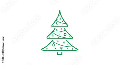 Christmas Tree Icon with Snowflakes and Ornaments