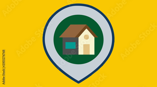 Flat design illustration of a house icon inside a location pin marker