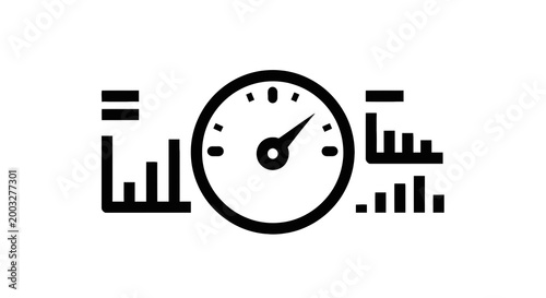 Speedometer gauge with graphs rising.