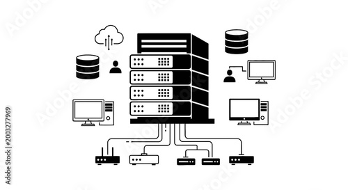 Server with connected computer network.