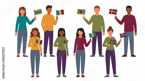 Diverse Group of People Holding National Flags Representing Different Countries