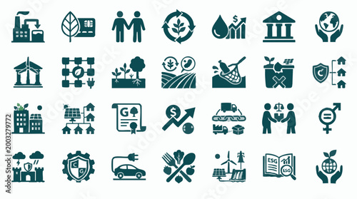 Environmental Social Governance ESG Icons Set for Sustainability and Green Economy