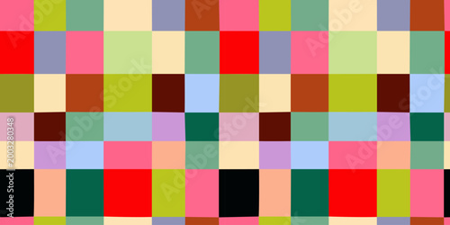 Colorful geometric mosaic seamless pattern. Abstract square patchwork background illustration. Creative irregular grid shape wallpaper print.