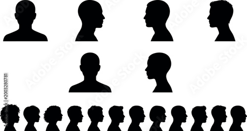 Obraz na plátně Set of human head silhouettes featuring male and female profile views and front