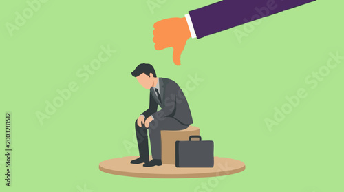Dejected businessman receiving negative feedback, symbolizing failure or job loss
