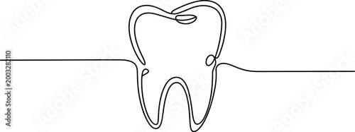 Continuous single line drawing of a human tooth for dental health care and medical dentistry concept
