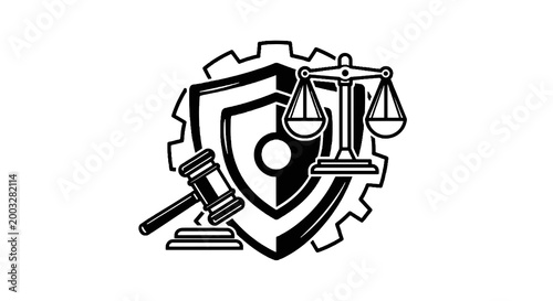 Law Justice Scale Gavel Shield Icon.
