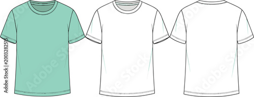 Vector illustration of a blank black v-neck t-shirt template from front and back views for apparel design and fashion branding