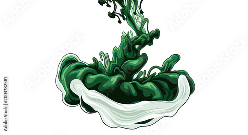 Foto Green ink dissolving in white liquid