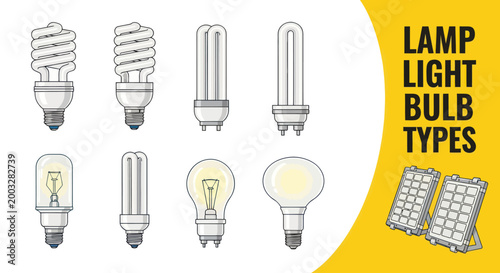 Set of Different Light Bulb Types and Energy Saving Lamps