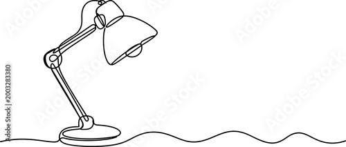 Continuous single line drawing of a desk lamp for office or home study workspace lighting interior design element
