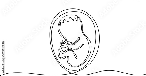 Continuous single line drawing of a human fetus inside the womb representing pregnancy and new life