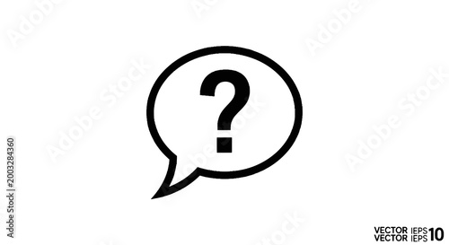 Black question mark in speech bubble.