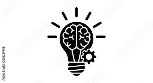 Brain Inside Light Bulb Icon Symbol.