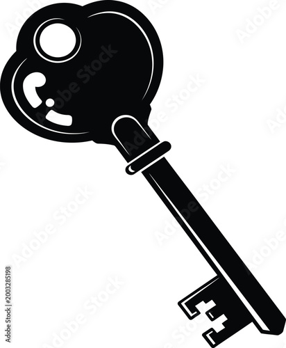 Vintage Style Black Skeleton Key Icon for Security and Mystery Design
