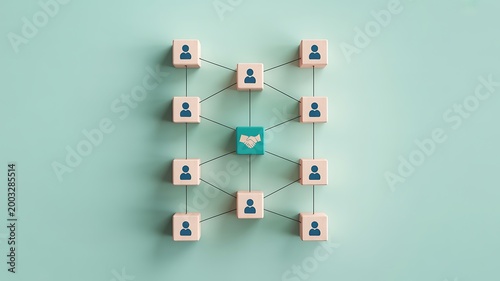 Business network structure with handshake icon and people connections