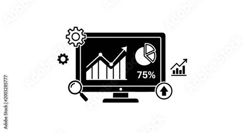 Computer monitor with business graph charts.