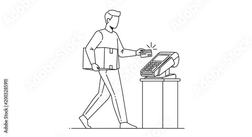 Man paying with credit card for a parcel delivery service