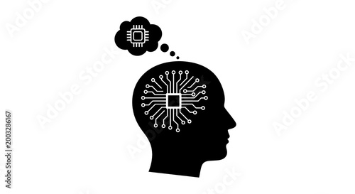 Human head with circuit board brain.