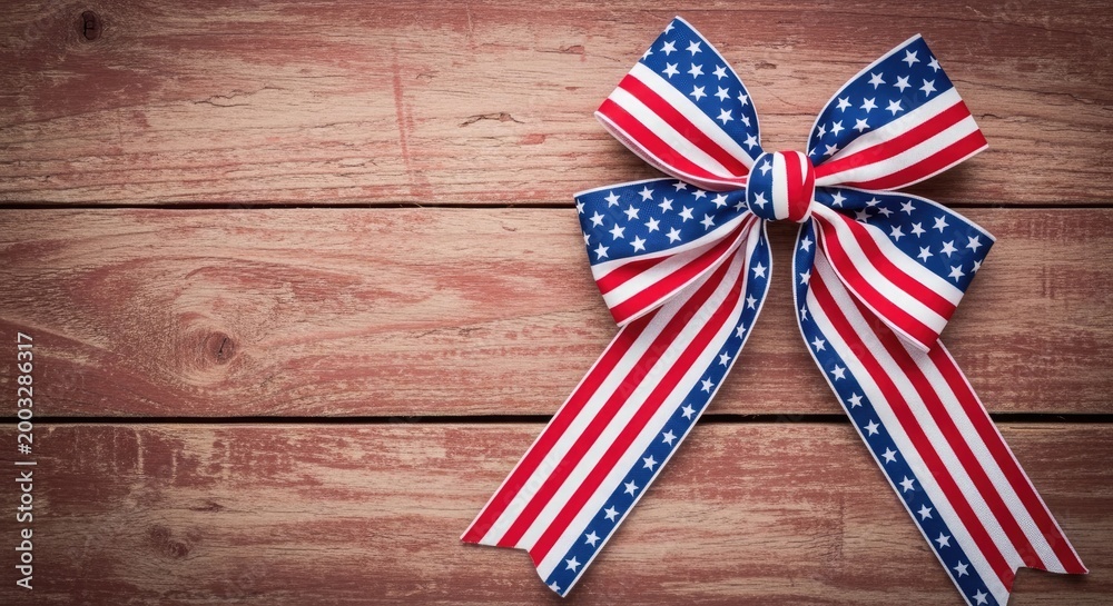Fototapeta premium Honoring heroes a patriotic memorial day ribbon on weathered wood for remembrance and respect