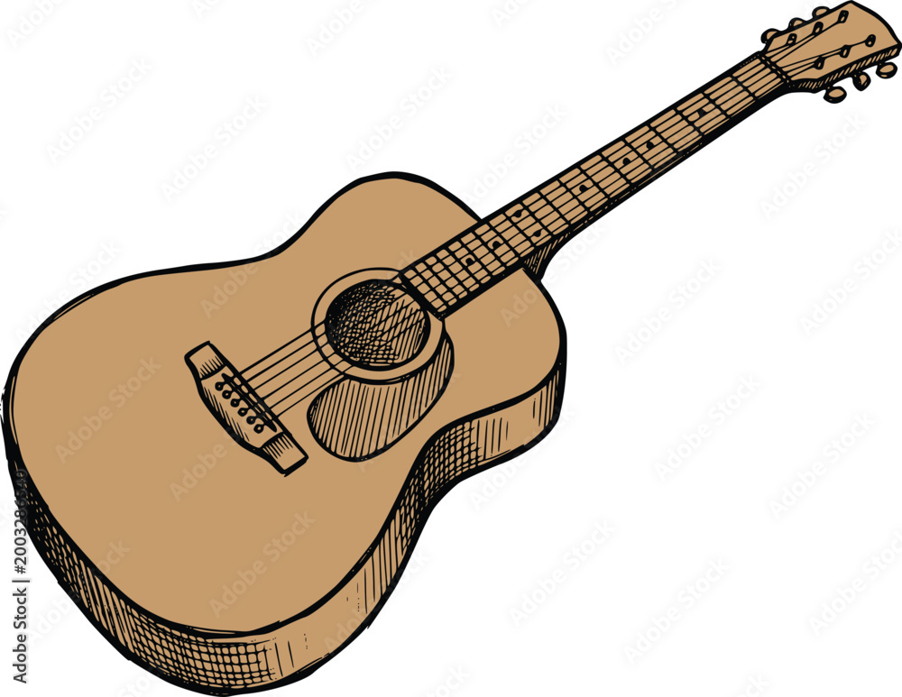 Fototapeta premium Hand Drawn Acoustic Guitar Illustration Vector