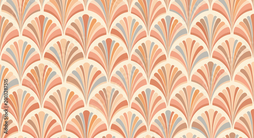 Foto Seamless Art Deco Fan Pattern in Muted Peach and Terracotta