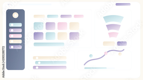 Business analytics dashboard with widget cards funnel chart colorful SaaS admin interface template for reporting software teams