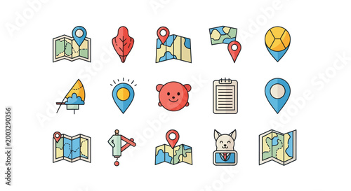 Colorful map icons and location pointers