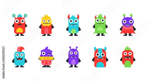 Colorful monster characters on white background