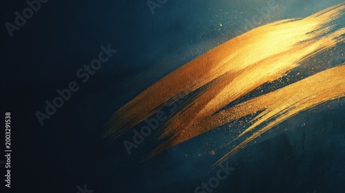 Dramatic golden brushstrokes streak across a deep blue textured background diagonally