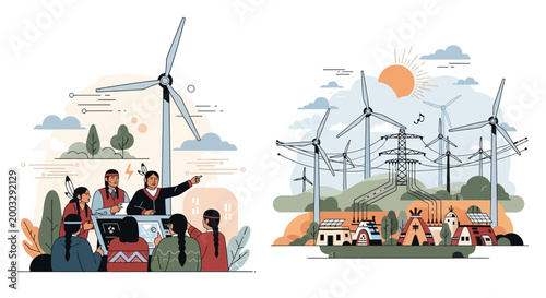 Indigenous Community Renewable Energy Wind Power Project Illustration