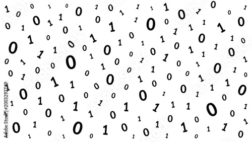Binary rain vector background with zeros and ones scattered in random layout on white background clean black and white minimal digital style