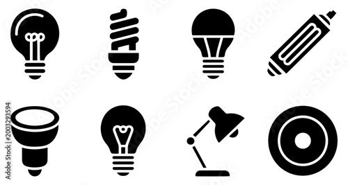 light bulb lamp silhouette icon set vector