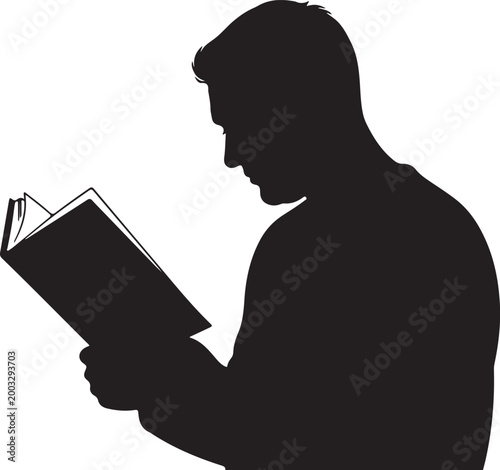 Silhouette of a man reading a book