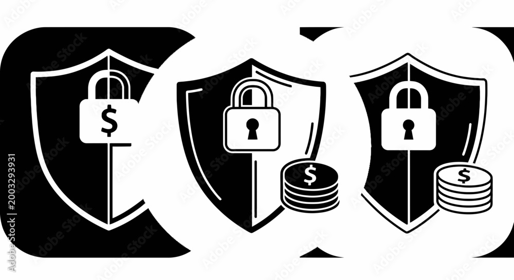 Fototapeta premium Security icons with shield and lock.