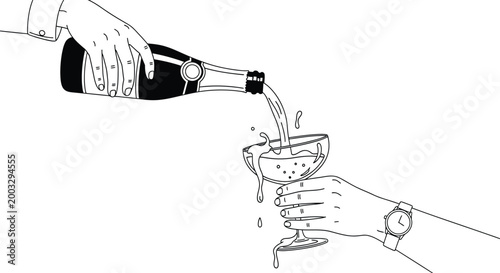 Champagne pouring into a glass a celebration sketch