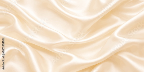 Luxurious soft beige and peach pastel satin swirl texture with flowing silky waves, smooth glossy folds and gentle curves, creating an elegant abstract fabric backdrop with modern minimal aesthetic