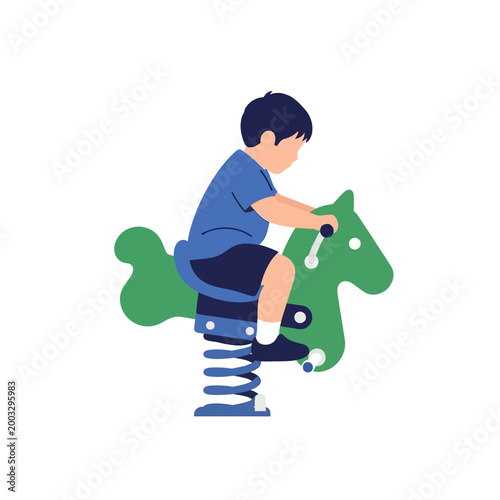 Child riding a playground spring rocker vector