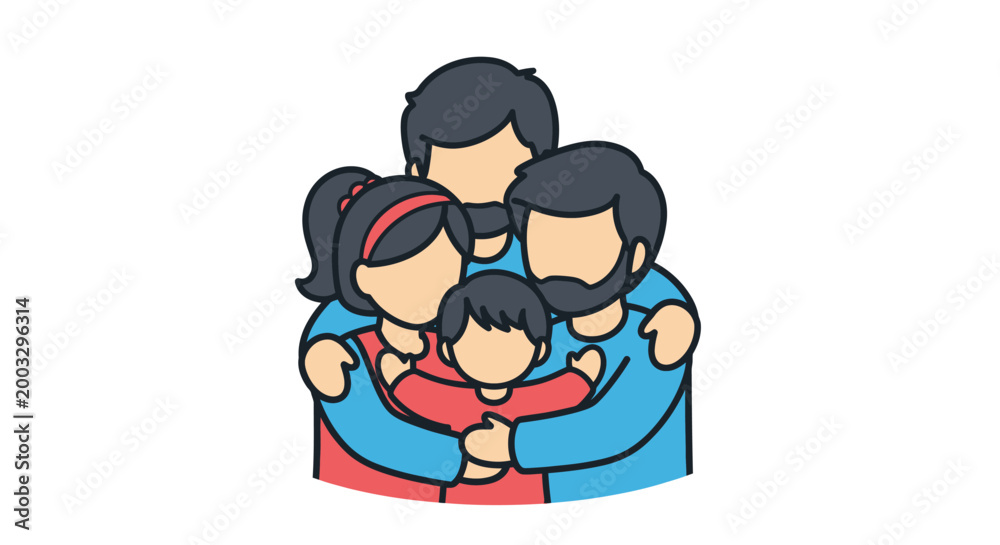 Fototapeta premium A cartoon illustration of a family hug.
