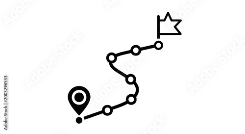 Black line icon with location pin.