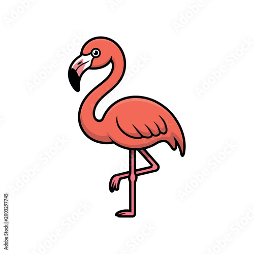 Pink flamingo standing on one leg in tropical water minimalist vector illustration