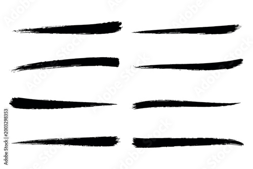 Foto Black ink brush stroke set grunge vector