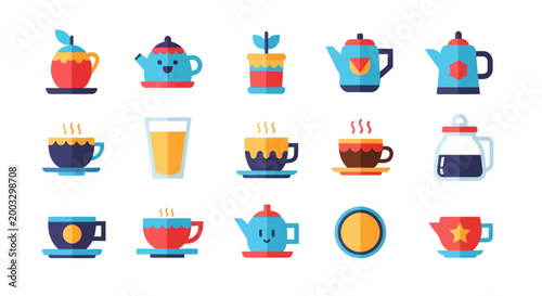 Foto Colorful tea and beverage icons