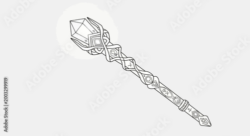 Intricate fantasy magic wand with geometric crystal design