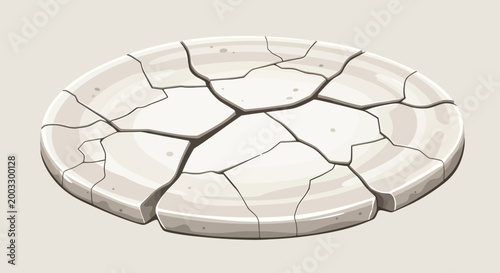 Cracked ceramic plate isolated on white background