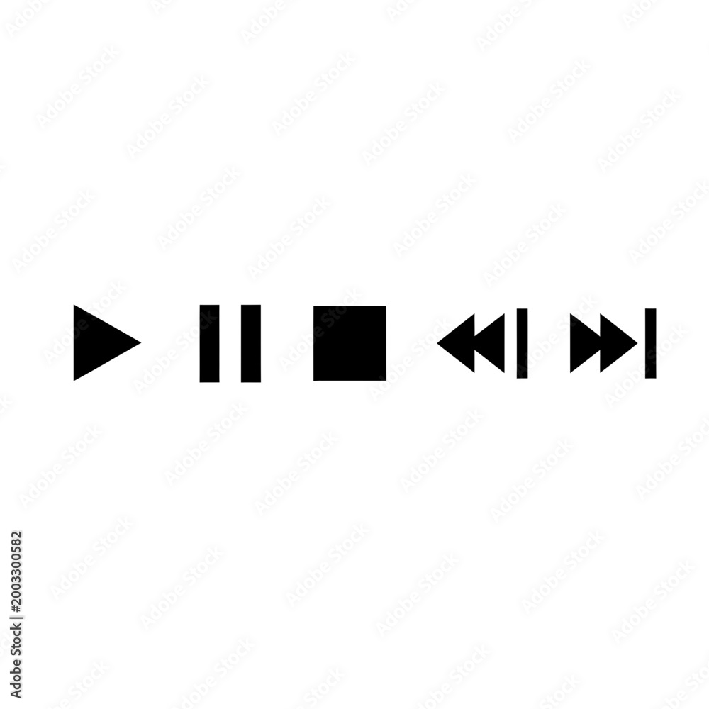 Obraz premium Black media player control buttons set
