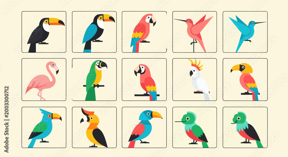 Fototapeta premium Colorful vector bird illustrations set